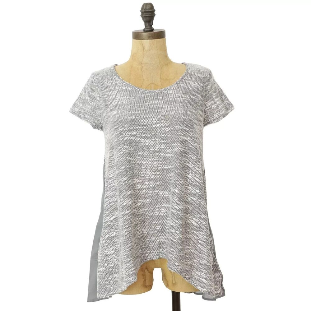 AEROPOSTALE Mixed Media Sharkbite Tunic Top M Gray Sheer Short Sleeve NWT B63